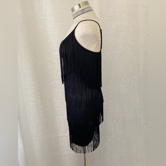 FRINGE Spaghetti strap black Mini Dress - Picture 5 of 5
